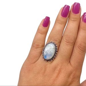 Rainbow Moonstone Ring Size 6 Natural Stone Stamped 925 Sterling Silver Oval